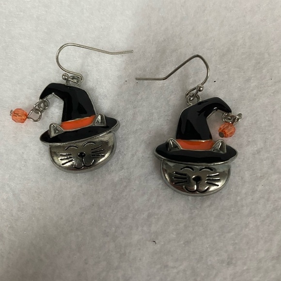 Halloween Cat Dangle Earrings (DH) - Picture 3 of 7